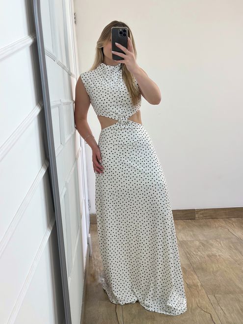 Vestido Poa Branco - 285745 - RAFITA MODA FEMININA