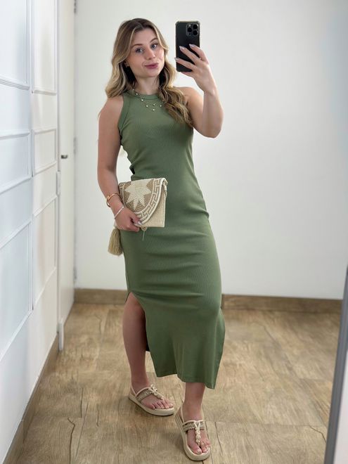 Vestido Ribana Regata Longo Verde - 387756 - RAFITA MODA FEMININA