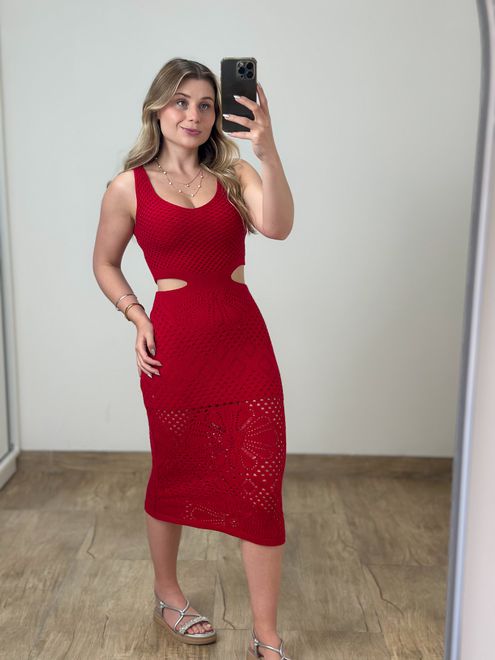 Vestido Modal Midi Vermelho - 364475 - RAFITA MODA FEMININA