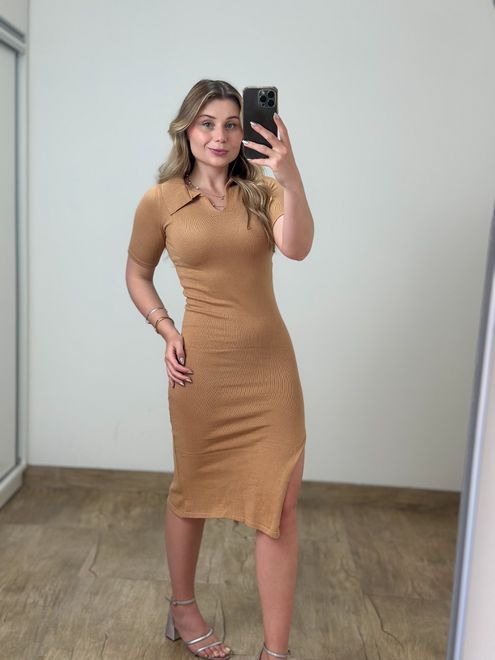 Vestido Modal Polo Nude - 364454 - RAFITA MODA FEMININA