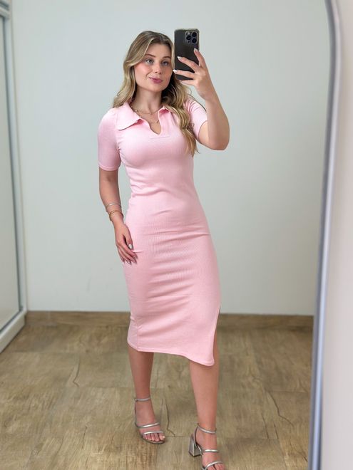 Vestido Modal Polo Rosa - 364453 - RAFITA MODA FEMININA