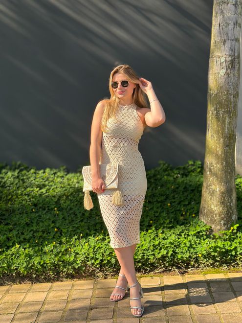 Vestido Macramê Nude - 56865 - RAFITA MODA FEMININA