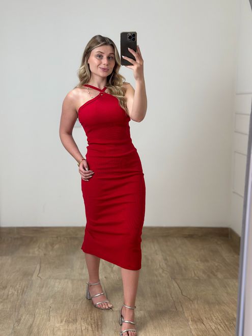 Vestido Canelado Vermelho - 747459 - RAFITA MODA FEMININA