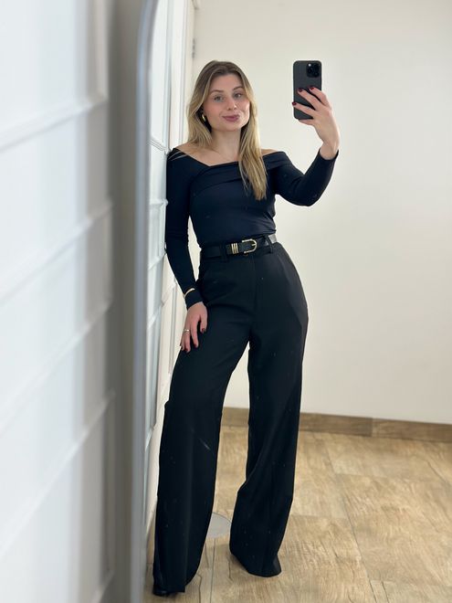 Calça Pantalona Alfaiataria Preta - 363428 - RAFITA MODA FEMININA