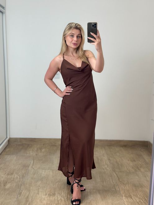 Vestido Midi Marrom - 178582 - RAFITA MODA FEMININA