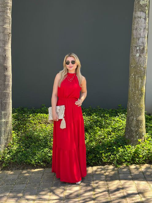 Vestido Longo Crepe Vermelho - 38855 - RAFITA MODA FEMININA