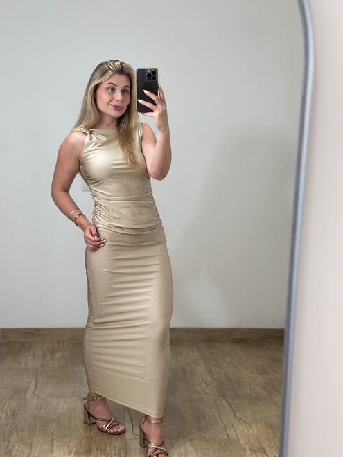 Vestido Longo Champagne - 35247 - RAFITA MODA FEMININA