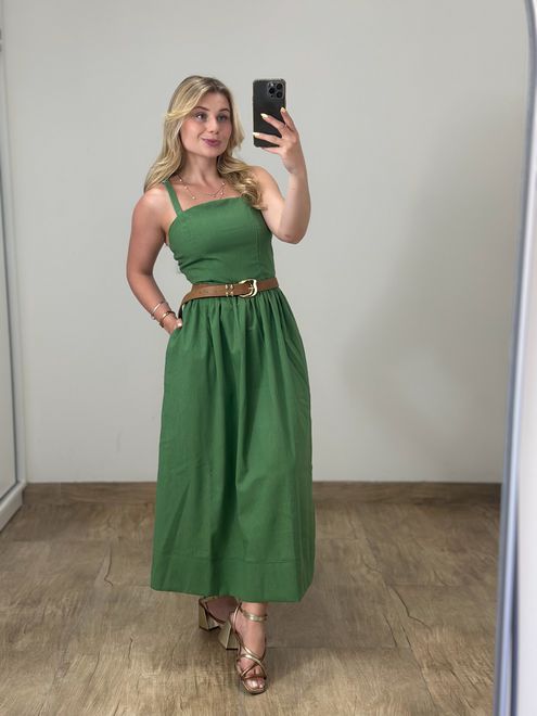 Vestido Midi Linho Verde - 388541 - RAFITA MODA FEMININA