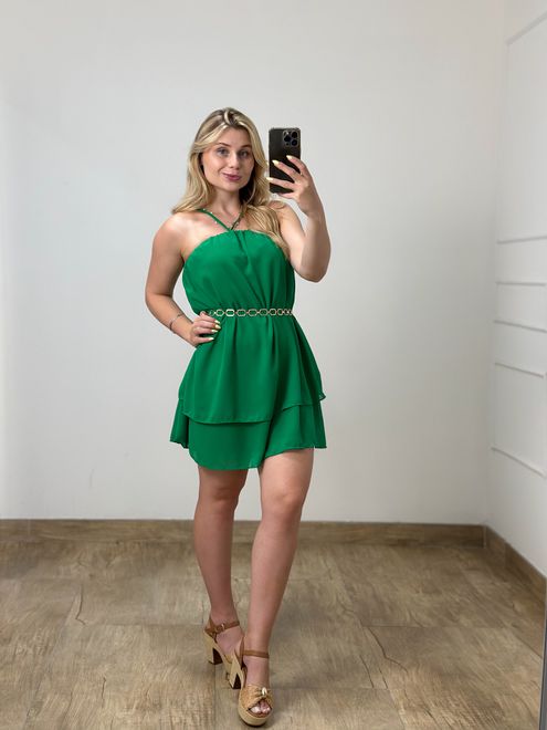 Vestido Crepe Curto Verde - 17241 - RAFITA MODA FEMININA