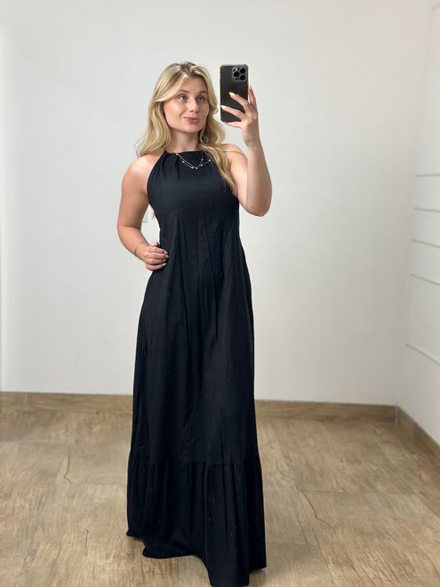 Vestido Linho Preto - 387948 - RAFITA MODA FEMININA