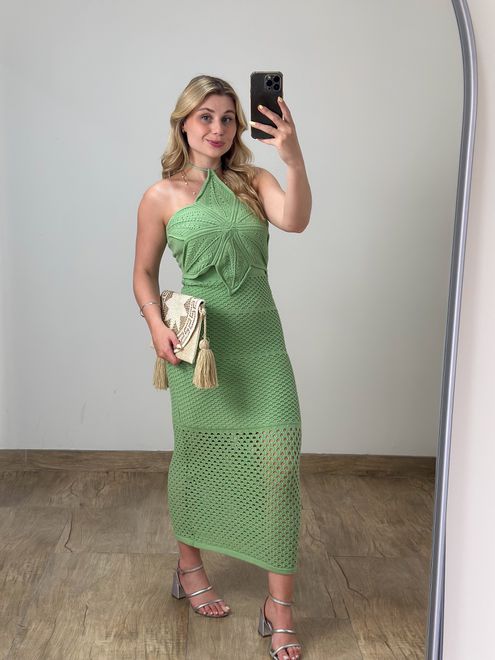 Vestido Modal Flor Verde - 36452 - RAFITA MODA FEMININA