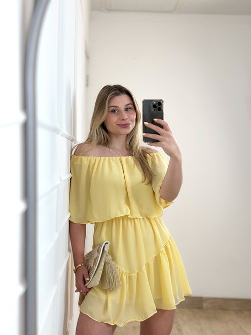 Macaquinho Ombro a Ombro Amarelo Manteiga - 387761 - RAFITA MODA FEMININA