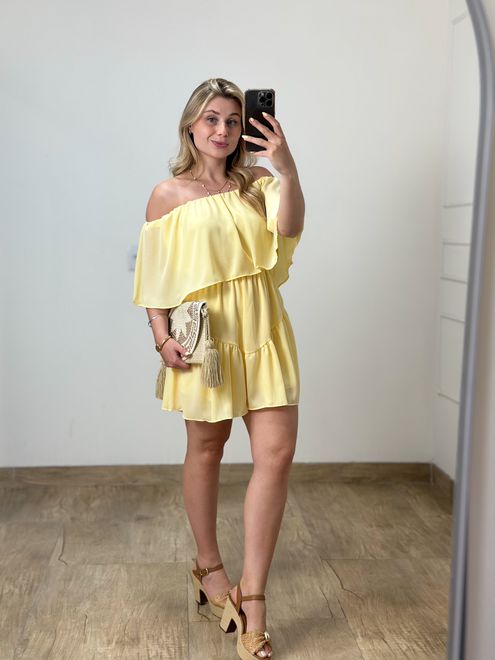 Macaquinho Ombro a Ombro Amarelo Manteiga - 387761 - RAFITA MODA FEMININA