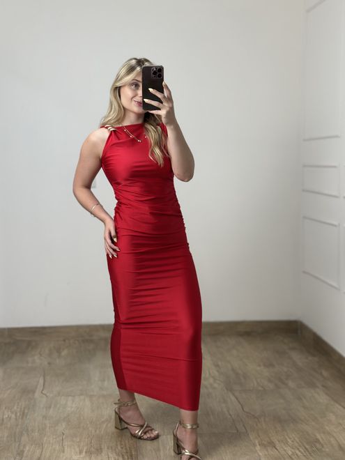 Vestido Longo Vermelho - 35249 - RAFITA MODA FEMININA