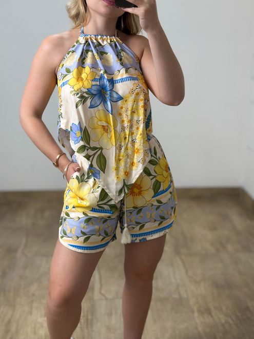 Conjunto Short E Blusa Estampado Amarelo - 15353 - RAFITA MODA FEMININA