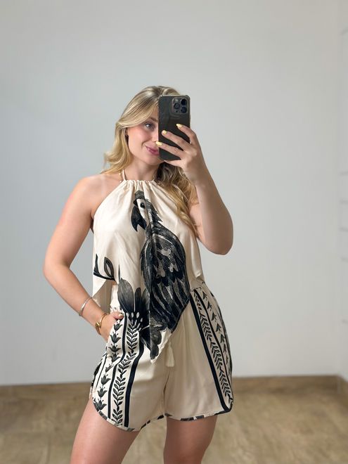 Conjunto Short E Blusa Estampado Preto - 1275 - RAFITA MODA FEMININA