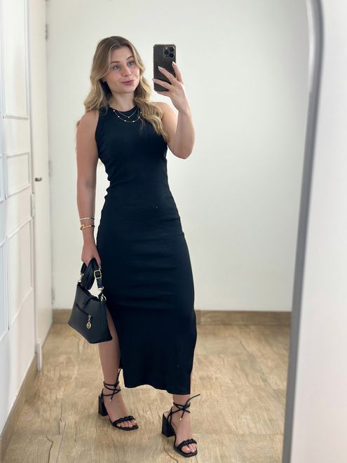 Vestido Ribana Regata Longo Preto - 387758 - RAFITA MODA FEMININA