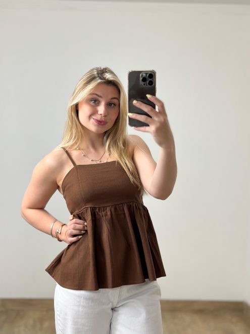 Bata Linho Marrom Café - 36471 - RAFITA MODA FEMININA