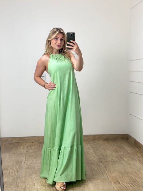 Vestido Linho Verde - 387941 - RAFITA MODA FEMININA