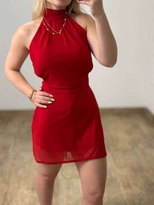 Macaquinho Tule Vermelho - 3649 - RAFITA MODA FEMININA