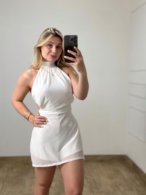 Macaquinho Tule Branco - 36490 - RAFITA MODA FEMININA