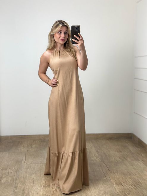 Vestido Linho Nude - 387947 - RAFITA MODA FEMININA