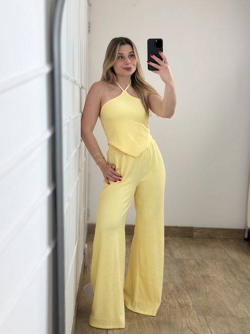 Conjunto Calça e Blusa Triangulo Amarelo Manteiga ... - RAFITA MODA FEMININA