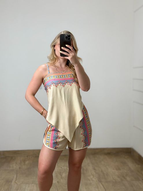 Conjunto Short E Blusa Estampado Rosa - 1274 - RAFITA MODA FEMININA