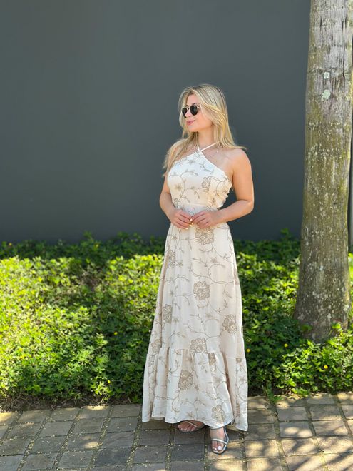 Vestido Longo Bordado Nude - 15475 - RAFITA MODA FEMININA