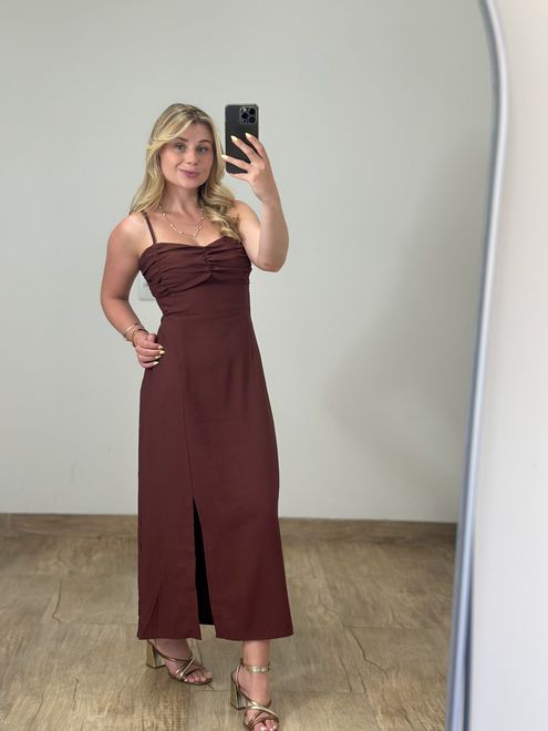 Vestido Midi Marrant Marrom - 01489 - RAFITA MODA FEMININA