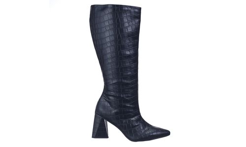 Bota Feminina Cano Longo Salto Triangulo Croco Pre... - LOJADFLORA