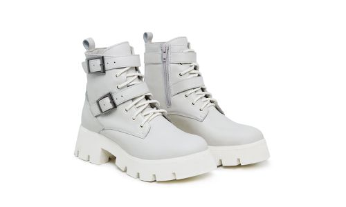 Bota Coturno FIvela e Cadarço 15020 Off White - 15... - LOJADFLORA