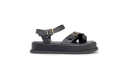 Papete Feminina Flat Plataforma em Napa Preto 2341... - LOJADFLORA