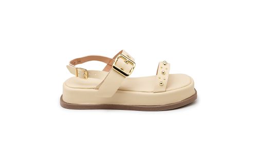 Papete Feminina Flat Plataforma em Napa Bege 23420... - LOJADFLORA