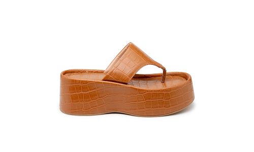 Papete Flat Feminina em Croco Caramelo 5100 - 5100... - LOJADFLORA