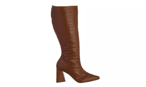 Bota Feminina Cano Longo Salto Triangulo Croco Car... - LOJADFLORA