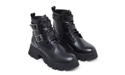 Bota Coturno Fivela e Cadarço 15010 Preto - 15010-... - LOJADFLORA