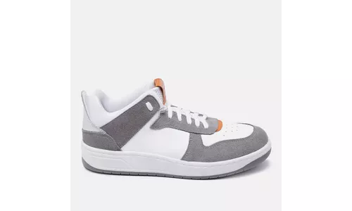 Tênis Jade Sneaker Feminino em Couro Cinza e Branc... - LOJADFLORA