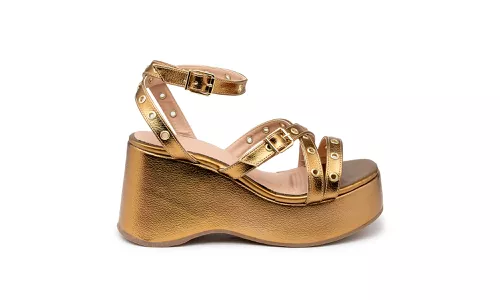 Sandalia Feminina Anabela Média 9100 Bronze - 9100... - LOJADFLORA
