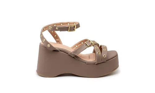 Sandalia Feminina Anabela Média 9100 Taupe - 9100-... - LOJADFLORA