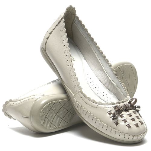 Sapatilha Feminina Off White de Couro - Ref. 1937 - ART NOBRE CALÇADOS ONLINE