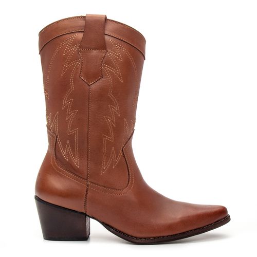 BOTA TEXANA CANO MÉDIO FEMININA COURO CARAMELO