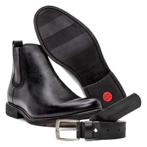 KIT BOTA CHELSEA E CINTO COURO FLOATHER PRETO