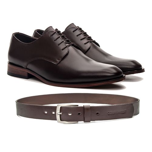 KIT SAPATO SOCIAL INGLÊS COURO NOBRE CAFÉ + CINTO