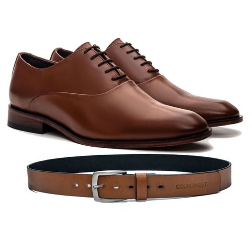 KIT SAPATO SOCIAL OXFORD COURO NOBRE WHISKY + CINTO