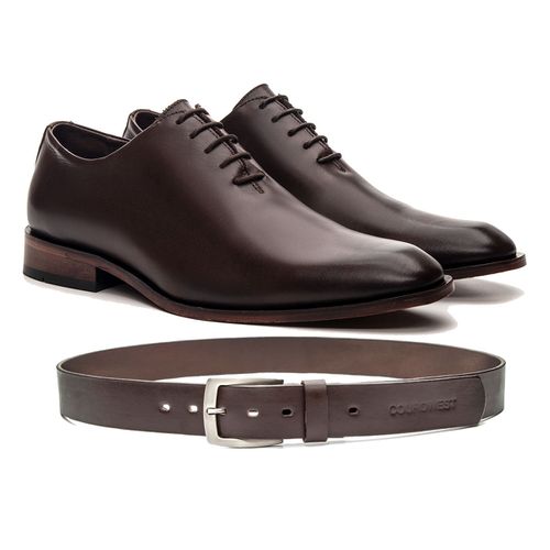 KIT SAPATO SOCIAL WHOLECUT COURO NOBRE CAFÉ + CINTO