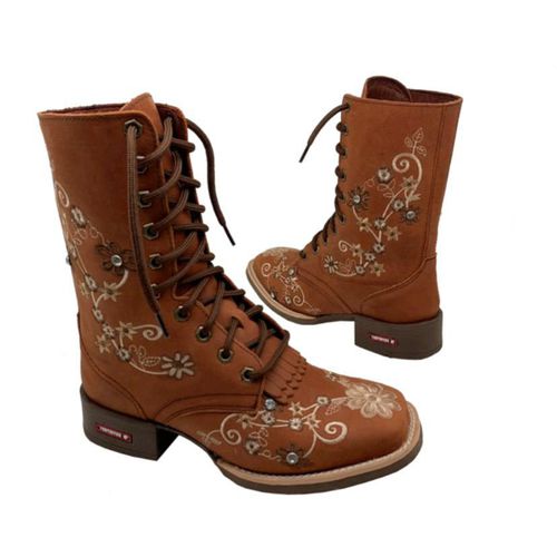 COTURNO COUNTRY EM COURO CARAMELO COM BRILHANTES -... - Botas Texanas Bruto