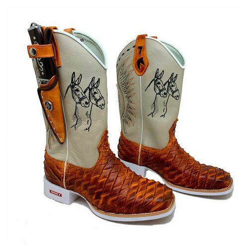 KIT TEXANA EM COURO ARAMADA MULAS + BAINHA + FACA ... - Botas Texanas Bruto