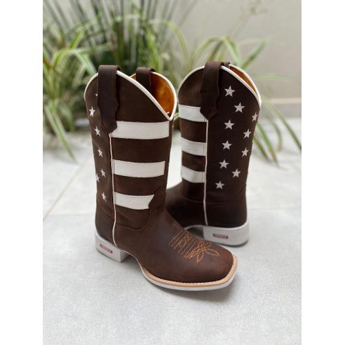 BOTA TEXANA EM COURO MARROM E BRANCO ESTADOS UNIDO... - Botas Texanas Bruto