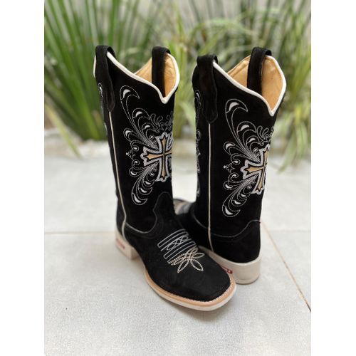BOTA TEXANA EM COURO NOBUCK BORDADO CRUZ SOLADO BR... - Botas Texanas Bruto